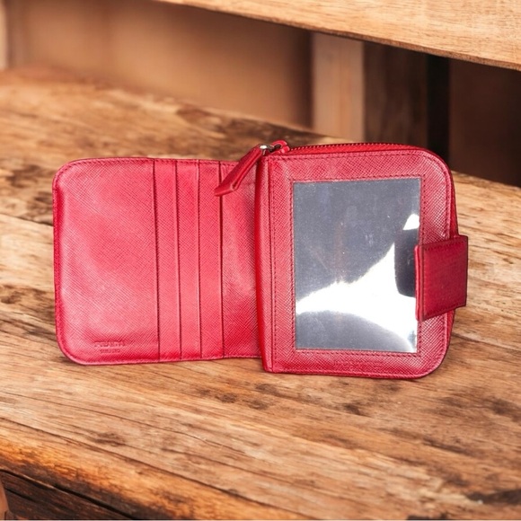 Prada Red Nylon & Saffiano Leather Zip Compact Wallet - Picture 7 of 10